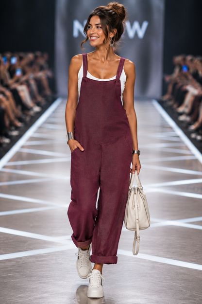 Damen Latzhose - Lockerer Casual Jumpsuit mit weitem Bein & Trägern
