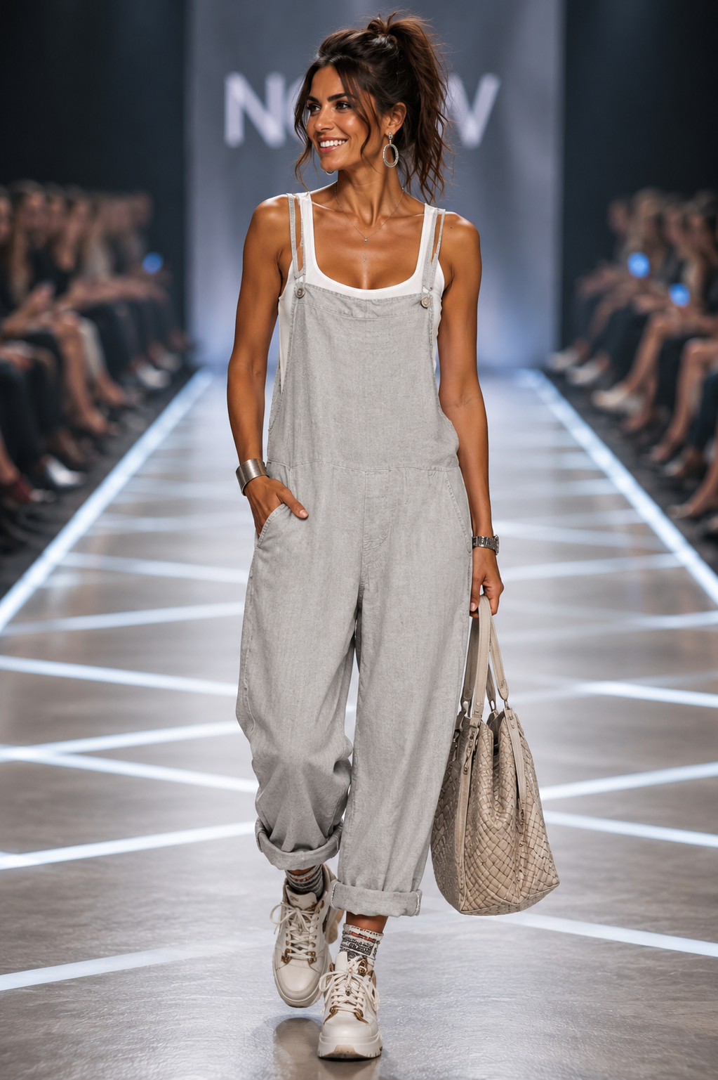 Damen Latzhose - Lockerer Casual Jumpsuit mit weitem Bein & Trägern