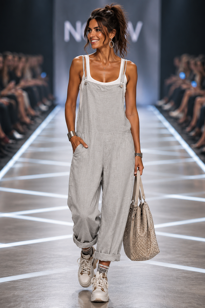 Damen Latzhose - Lockerer Casual Jumpsuit mit weitem Bein & Trägern