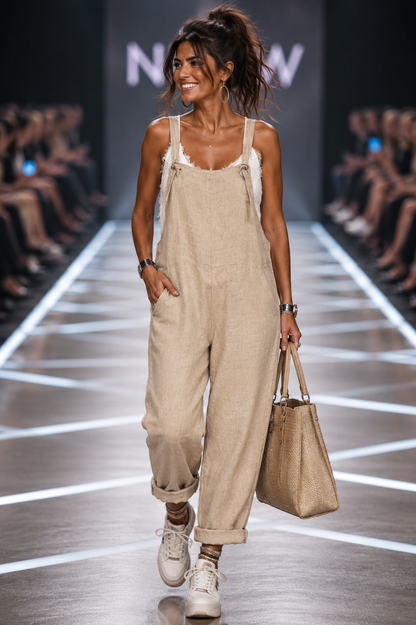 Damen Latzhose - Lockerer Casual Jumpsuit mit weitem Bein & Trägern