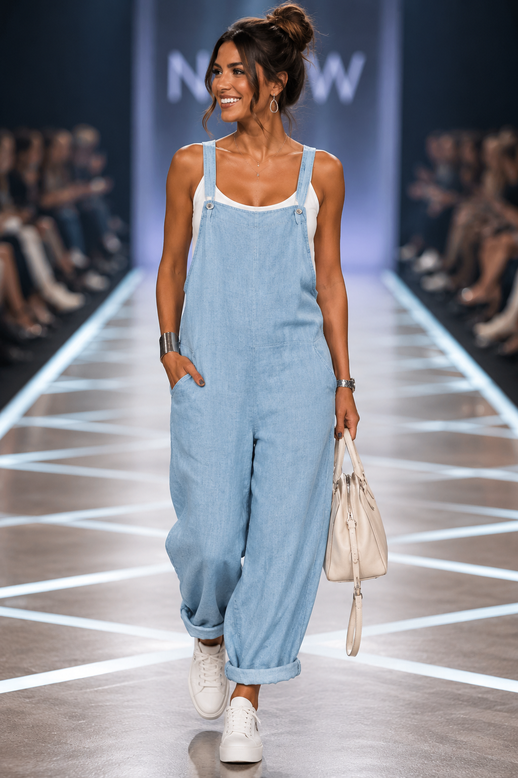 Damen Latzhose - Lockerer Casual Jumpsuit mit weitem Bein & Trägern