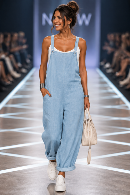 Damen Latzhose - Lockerer Casual Jumpsuit mit weitem Bein & Trägern