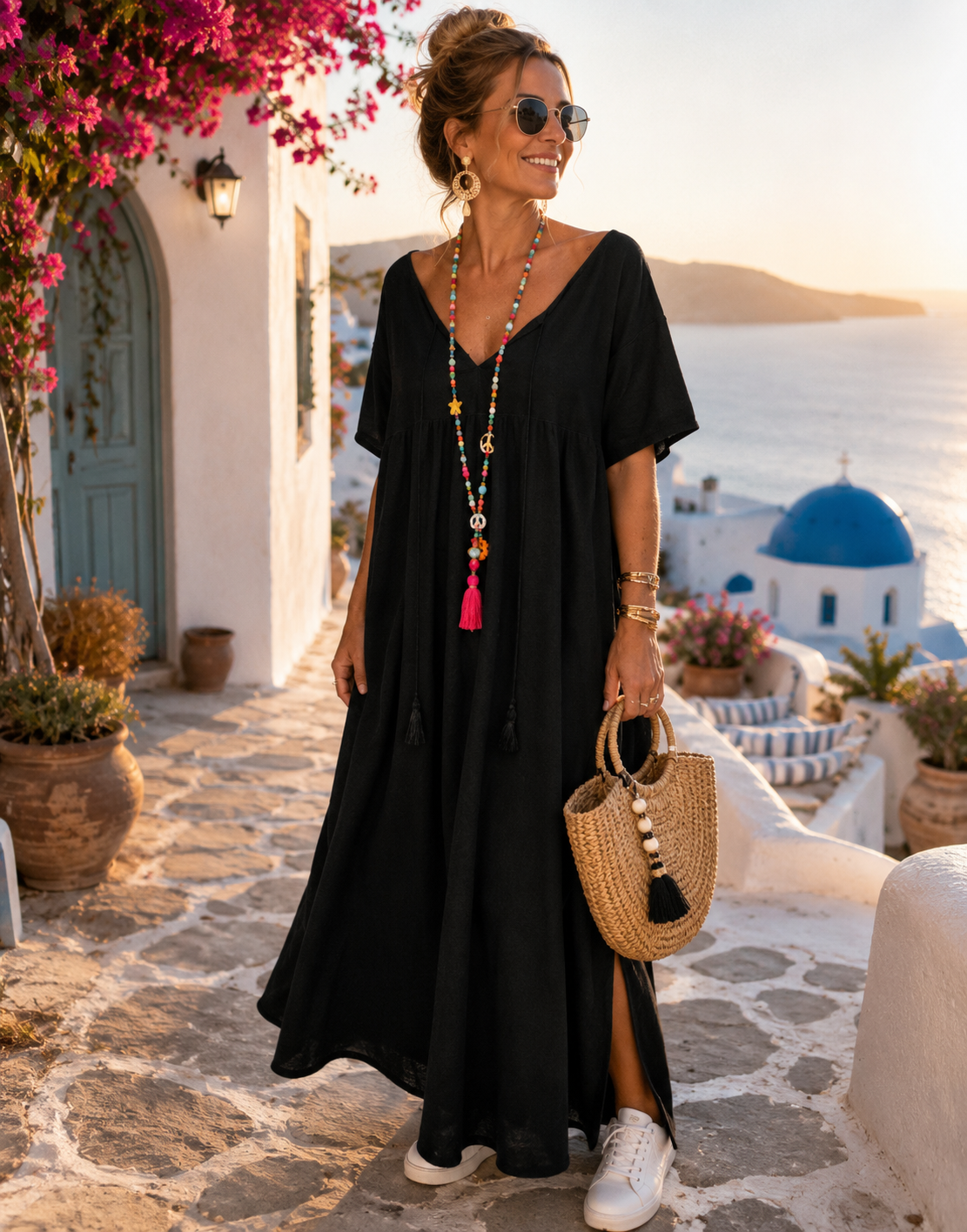 V-Ausschnitt Kurzarm Freizeitkleid Plus Size Sommer Maxi-Kleid S-3XL