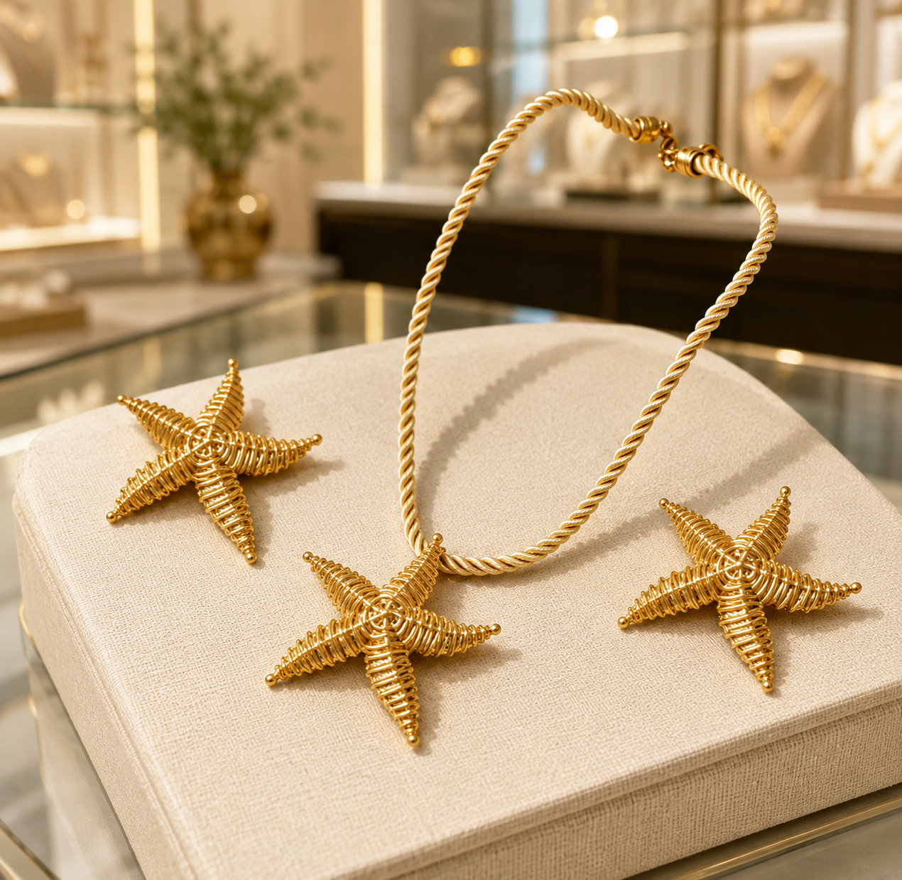 Damen Schmuck-Set Seestern Kette Ohrringe Sommer Stil