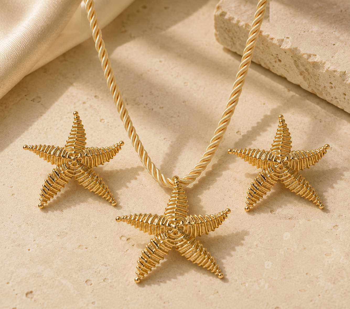 Damen Schmuck-Set Seestern Kette Ohrringe Sommer Stil