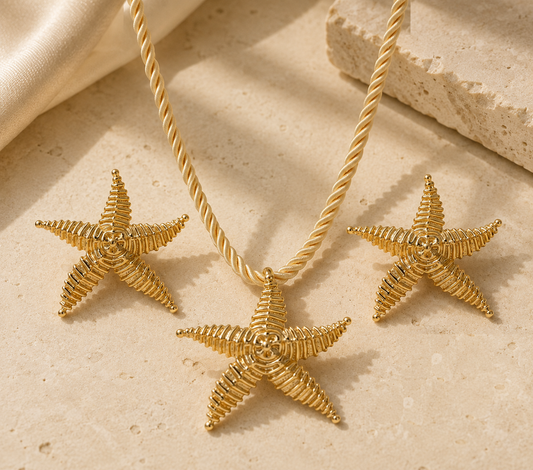 Damen Schmuck-Set Seestern Kette Ohrringe Sommer Stil