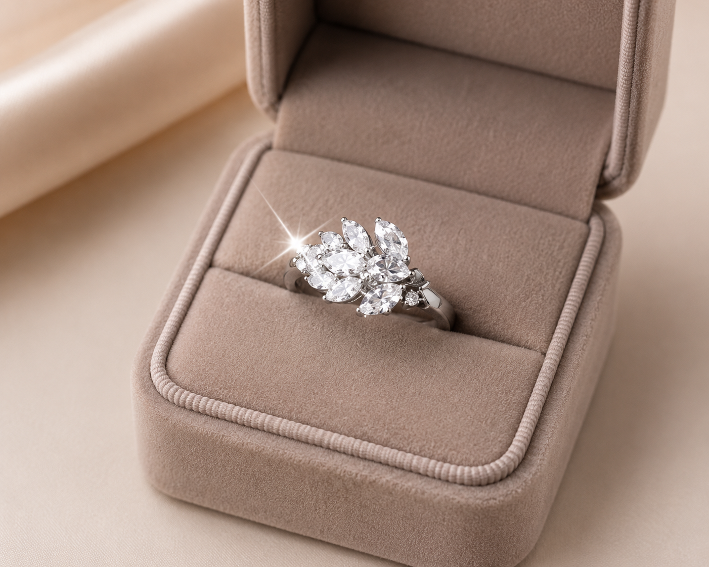 Damen Zirkon Silber Schmuck-Set Kette Ohrringe Ring Geschenkbox