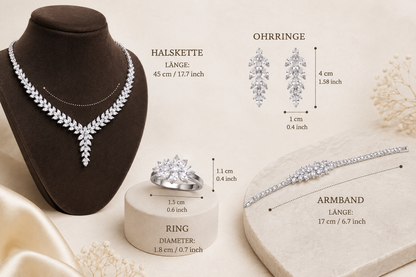 Damen Zirkon Silber Schmuck-Set Kette Ohrringe Ring Geschenkbox
