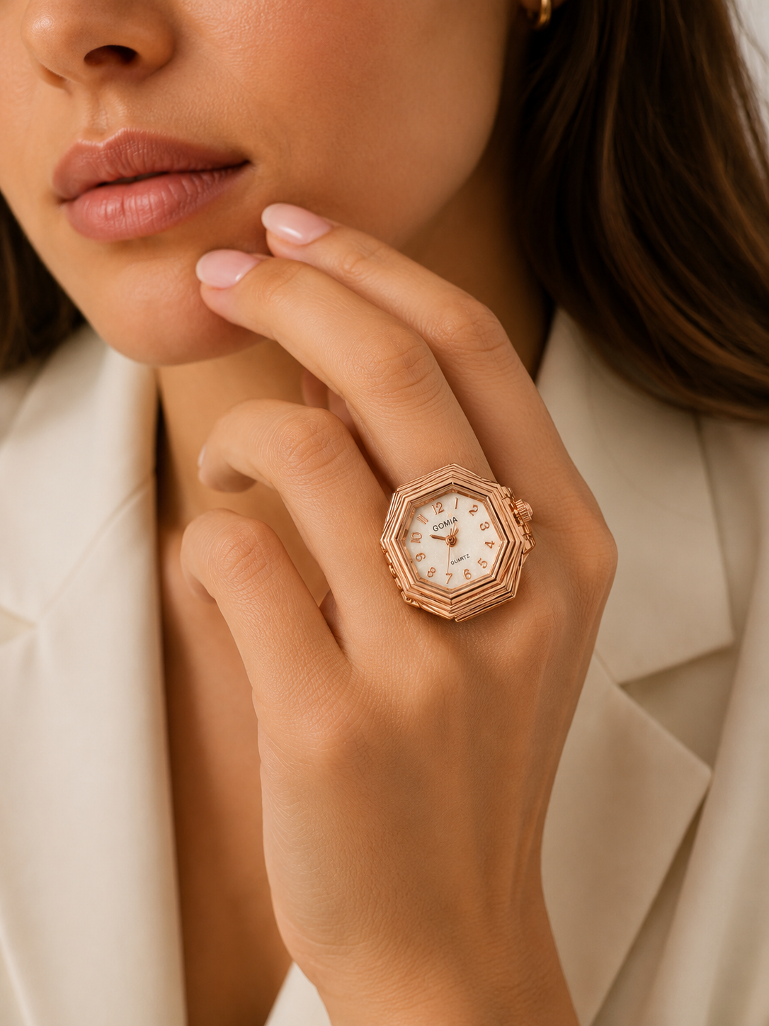 Eleganter Hexagon Ring-Uhren Unisex - Modische Fingerring Uhr mit Quarzwerk
