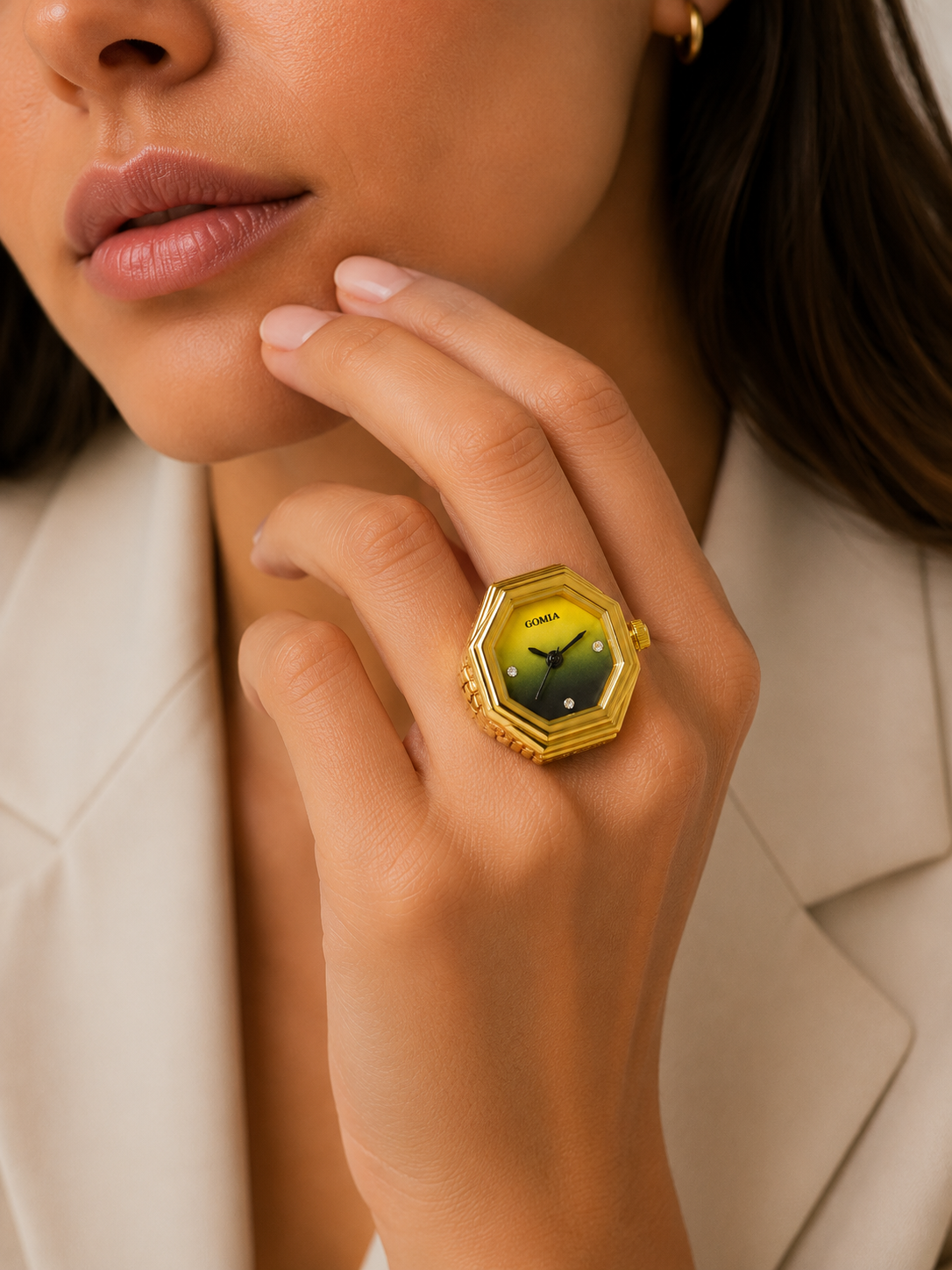 Eleganter Hexagon Ring-Uhren Unisex - Modische Fingerring Uhr mit Quarzwerk
