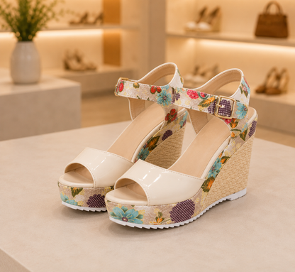 Damen Keilsandalen Blumen Platform High Heel Sandalen Gr. 35-40