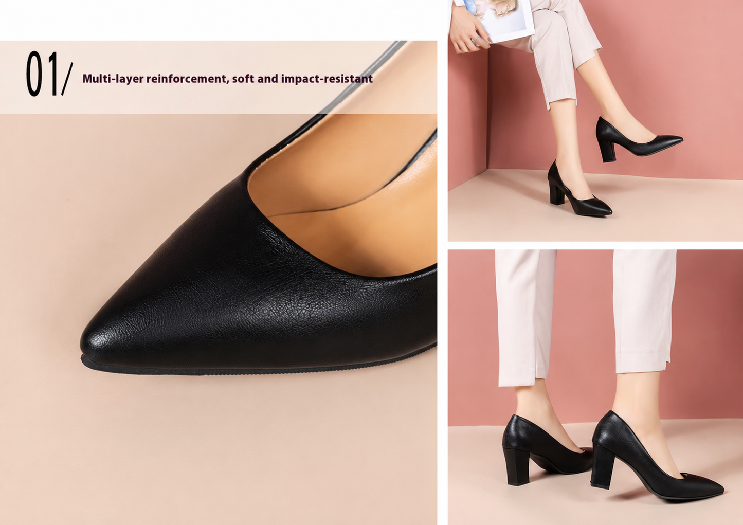 Damen Blockabsatz Pumps Spitz Büroschuhe High Heels Gr. 35-42