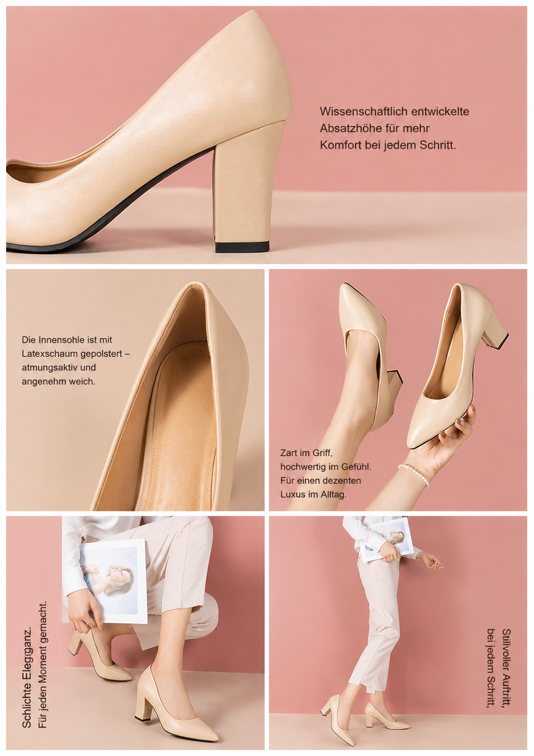 Damen Blockabsatz Pumps Spitz Büroschuhe High Heels Gr. 35-42
