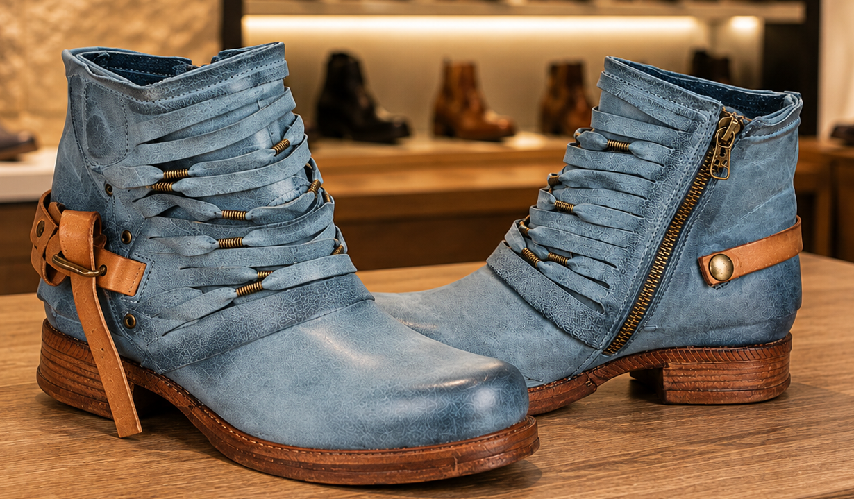 Damen Martin Boots Stiefeletten Nieten Reißverschluss Vintage Schuhe