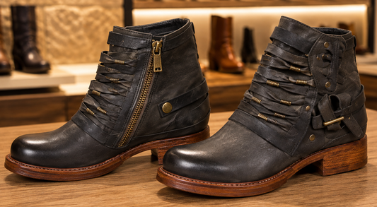 Damen Martin Boots Stiefeletten Nieten Reißverschluss Vintage Schuhe