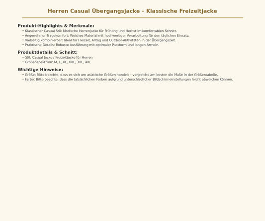 Herren Casual Übergangsjacke Klassische Freizeitjacke Modische Herrenbekleidung für Frühling und Herbst Bequeme Freizeitjacke in den Größen M bis 4XL