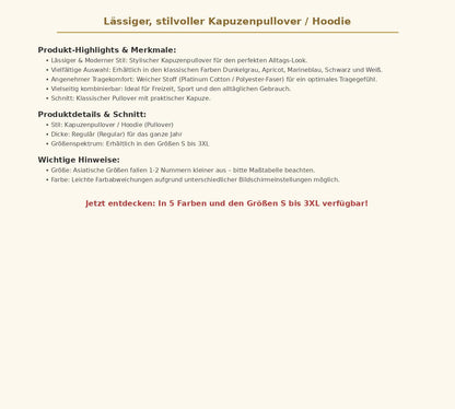 Lässiger stilvoller Kapuzenpullover Hoodie – Bequemer Herren Pullover mit Kapuze in verschiedenen Farben, Größen S bis 3XL