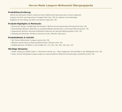 Herren Mode Langarm Wollmantel Übergangsjacke – Klassischer Kurzmantel für Alltag, Büro und Freizeit