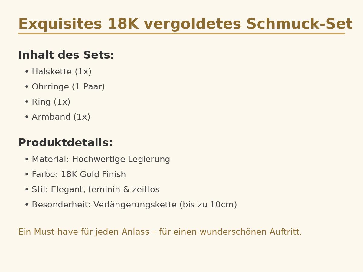 Titel: Exquisites 18K vergoldetes Schmuck-Set für Damen – Elegant & Zeitlos