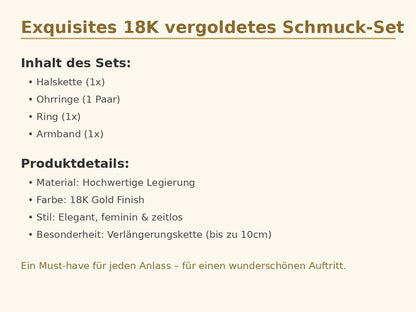 Titel: Exquisites 18K vergoldetes Schmuck-Set für Damen – Elegant & Zeitlos