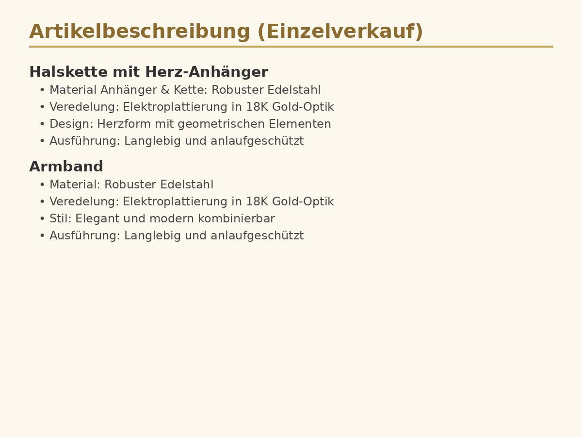 Elegantes Damen Halskette & Armband Set – Herz-Design, Edelstahl 18K Gold-Finish