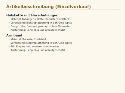 Elegantes Damen Halskette & Armband Set – Herz-Design, Edelstahl 18K Gold-Finish