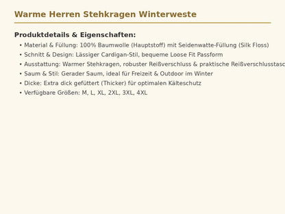 Warme Herren Stehkragen Winterweste – Gefütterte Outdoor-Weste mit Reißverschlusstaschen