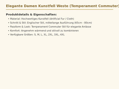 Elegante Damen Kunstfell Weste – Mittellanger Cardigan im Englischen Stil