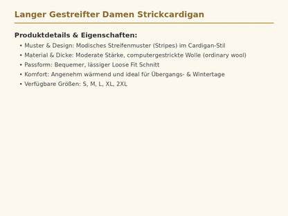 Langer Gestreifter Damen Strickcardigan – Gemütlicher Oversized-Pullover mit Streifen-Design