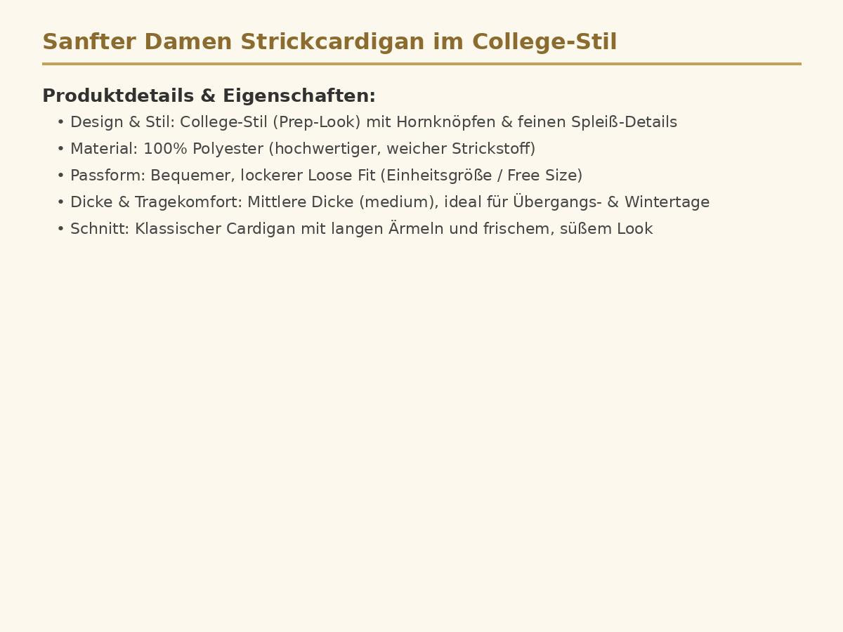 Sanfter Damen Strickcardigan im College-Stil – Gemütliche Strickjacke mit Hornknöpfen