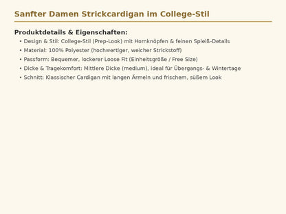 Sanfter Damen Strickcardigan im College-Stil – Gemütliche Strickjacke mit Hornknöpfen