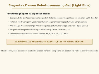 Elegantes Damen Polo-Hosenanzug-Set (Light Blue)