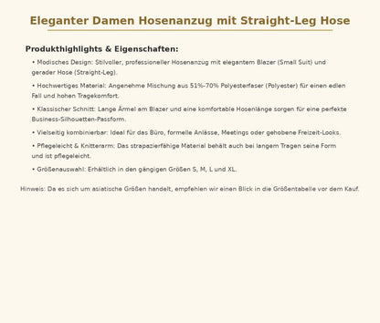 Eleganter Damen Hosenanzug mit Straight-Leg Hose – Stilvolles Business-Set mit Blazer