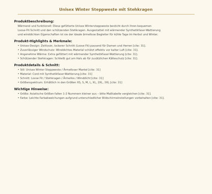 Unisex Winter Gefütterte Jacke mit Stehkragen – Winddichte Warme Steppjacke für Freizeit und Outdoor
