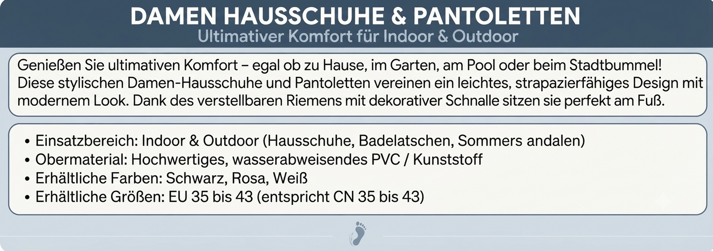 Damen Indoor & Outdoor Hausschuhe – Bequeme Pantoletten / Badelatschen mit Schnalle (Schwarz, Rosa, Weiß)