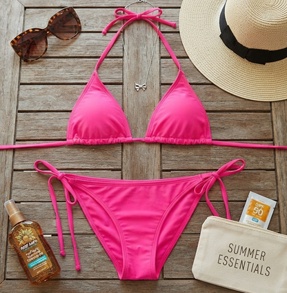 Damen Bikini-Set 2-Teiler Badeanzug Strandmode Unifarben Einheitsgröße