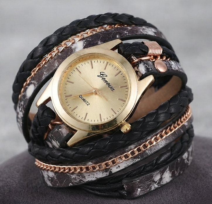 Ladies Wrap Watch Fashion Leopard Weave Bracelet Watch