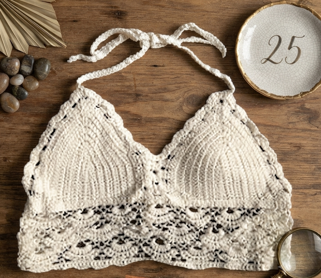 Damen Häkel-Bralette – Elegantes Baumwoll-Top mit Spitzen-Details