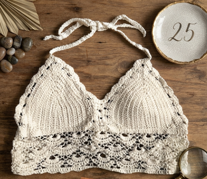Damen Häkel-Bralette – Elegantes Baumwoll-Top mit Spitzen-Details
