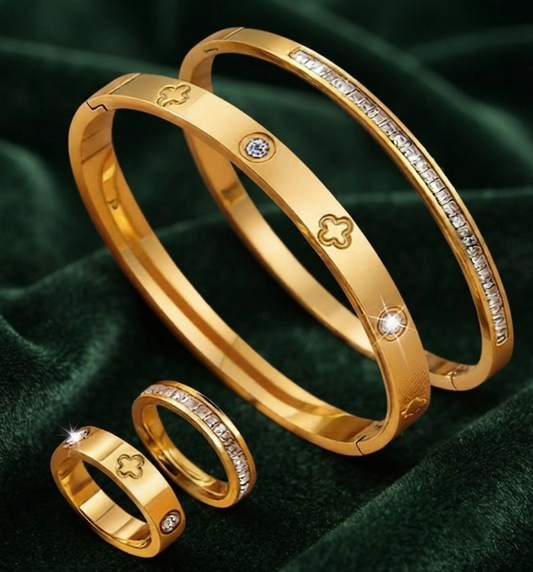 Damen Armband Ring Set 4-teilig Kristall Layered Look Blumen Schmuck
