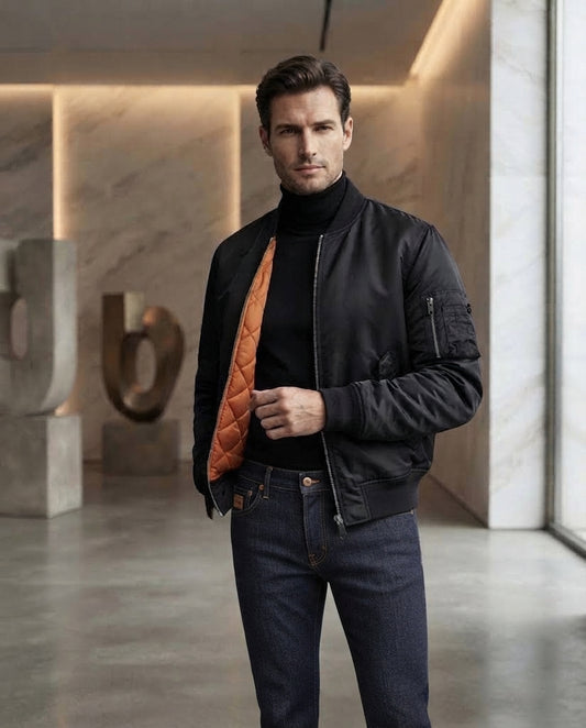 Gefütterte Herren Winter Bomberjacke Winddichte Fliegerjacke Modische Herrenbekleidung mit Rippbündchen Warme Freizeitjacke für die kalte Jahreszeit
