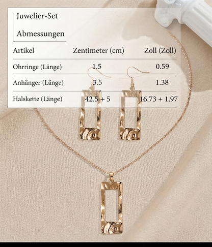 Damen Goldfarbenes Schmuck-Set Geometrisch Hämmerte Rechteck Kette Ohrringe
