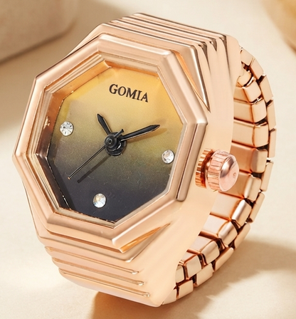 Eleganter Hexagon Ring-Uhren Unisex - Modische Fingerring Uhr mit Quarzwerk