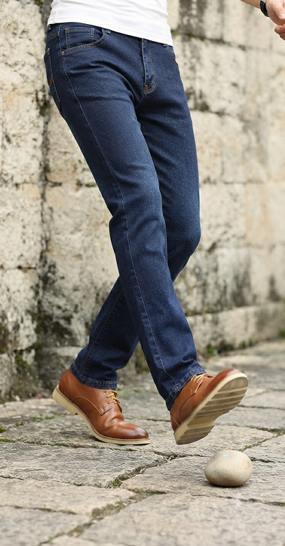Herren Stretch-Jeans Slim-Straight Klassische Denim-Hose Dunkelblau