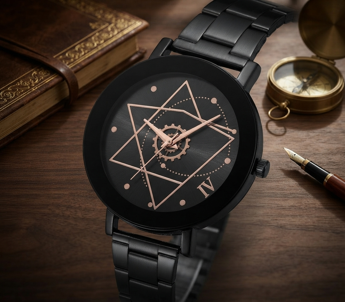 Edelstahl Quarzuhr für Damen & Herren - Kompass & Zahnrad Zifferblatt Armbanduhr