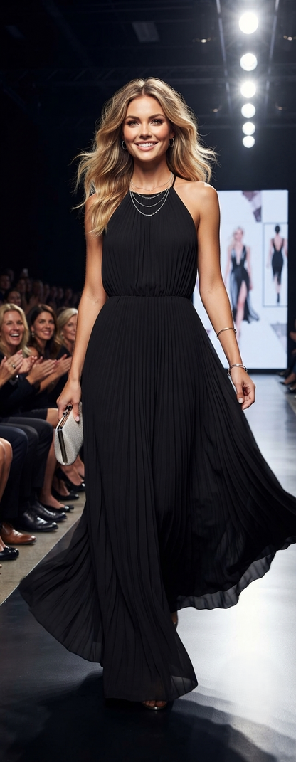 Damen Maxikleid aus Chiffon - Elegantes Sommerkleid, ärmellos - Stilvolles Abendkleid
