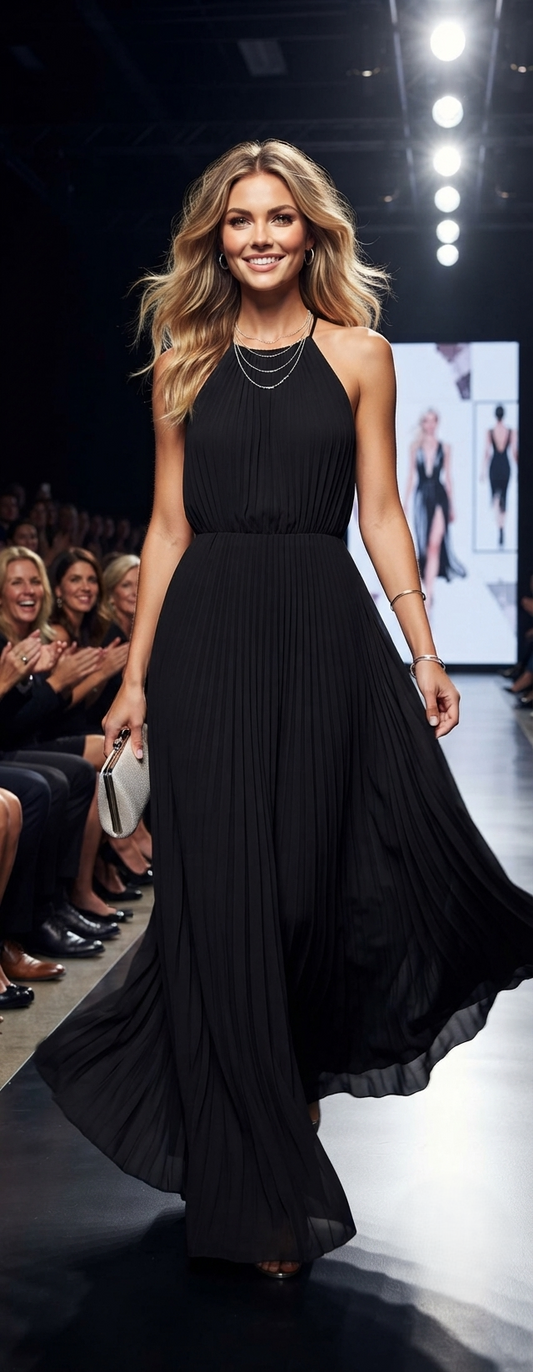 Damen Maxikleid aus Chiffon - Elegantes Sommerkleid, ärmellos - Stilvolles Abendkleid