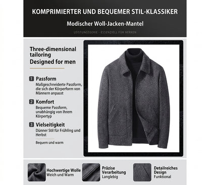 Herren Mode Langarm Wollmantel Übergangsjacke – Klassischer Kurzmantel für Alltag, Büro und Freizeit