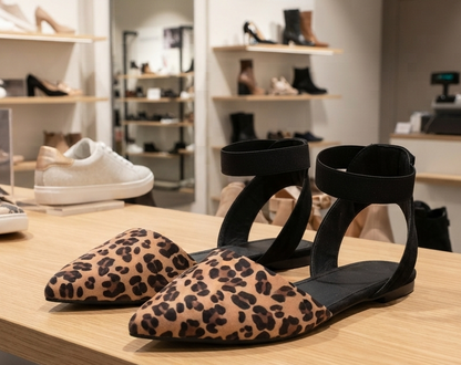 Damen Sandalen Leopard Print Geschlossene Zehen T-Steg Flach Sommerschuhe Gr. 36–41
