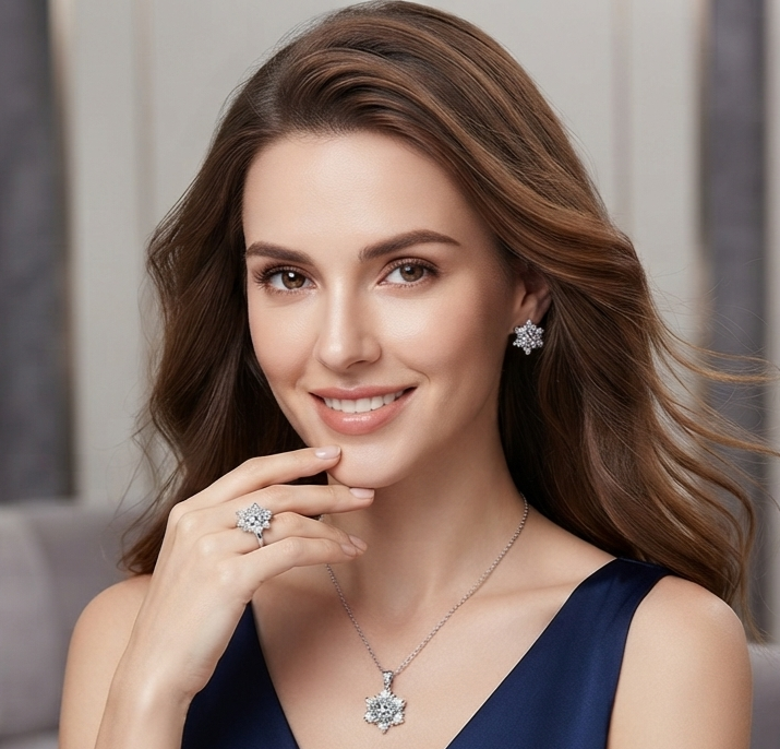 Damen Sunflower Halskette Ring Ohrringe Set Blumen Strass Zirkonia Schmuck